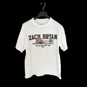 Zach Bryan Quittin Time Tour 2024 White Concert Graphic T-Shirt Mens Medium